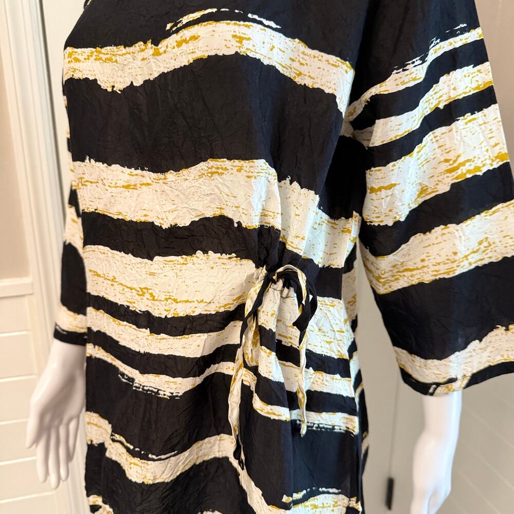 Masai Berla Top Honey Org Black Gold White Stripe Drawstring Waist Size L NWT